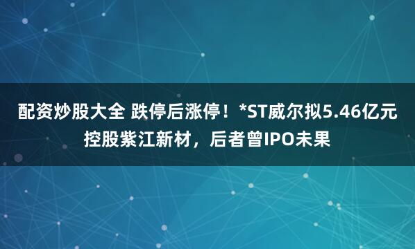 配资炒股大全 跌停后涨停！*ST威尔拟5.46亿元控股紫江新材，后者曾IPO未果